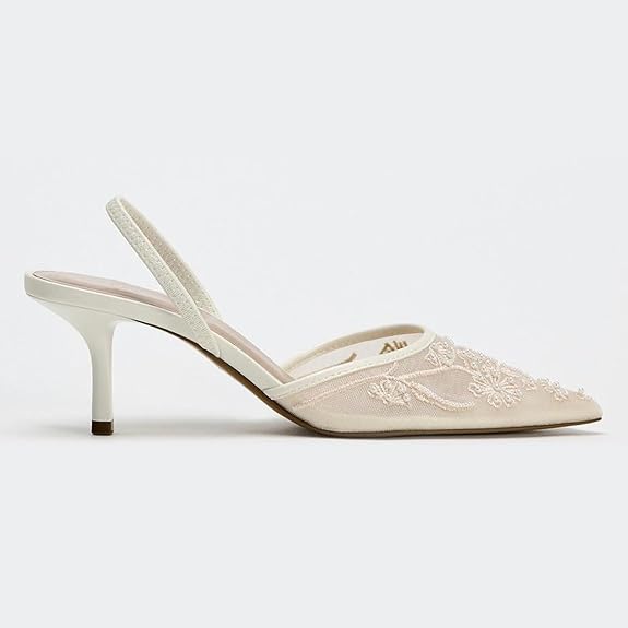 Bridal White Lace Slingback Heels