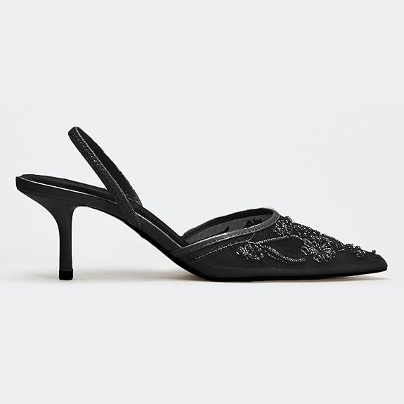 Ethereal Pearl Black Slingback Heels for Ladies