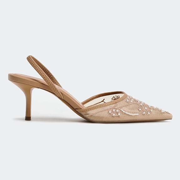 Ethereal Pearl Mesh Heels Shoes for Girls