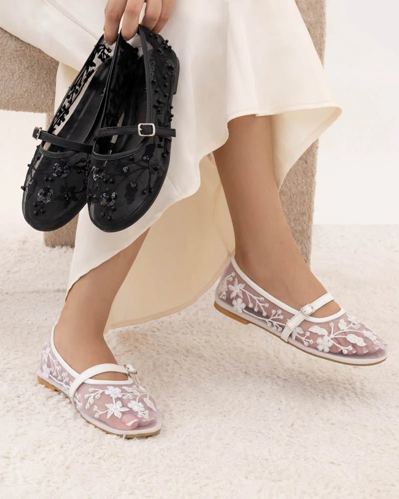 ZARA embroidery mesh ballets black